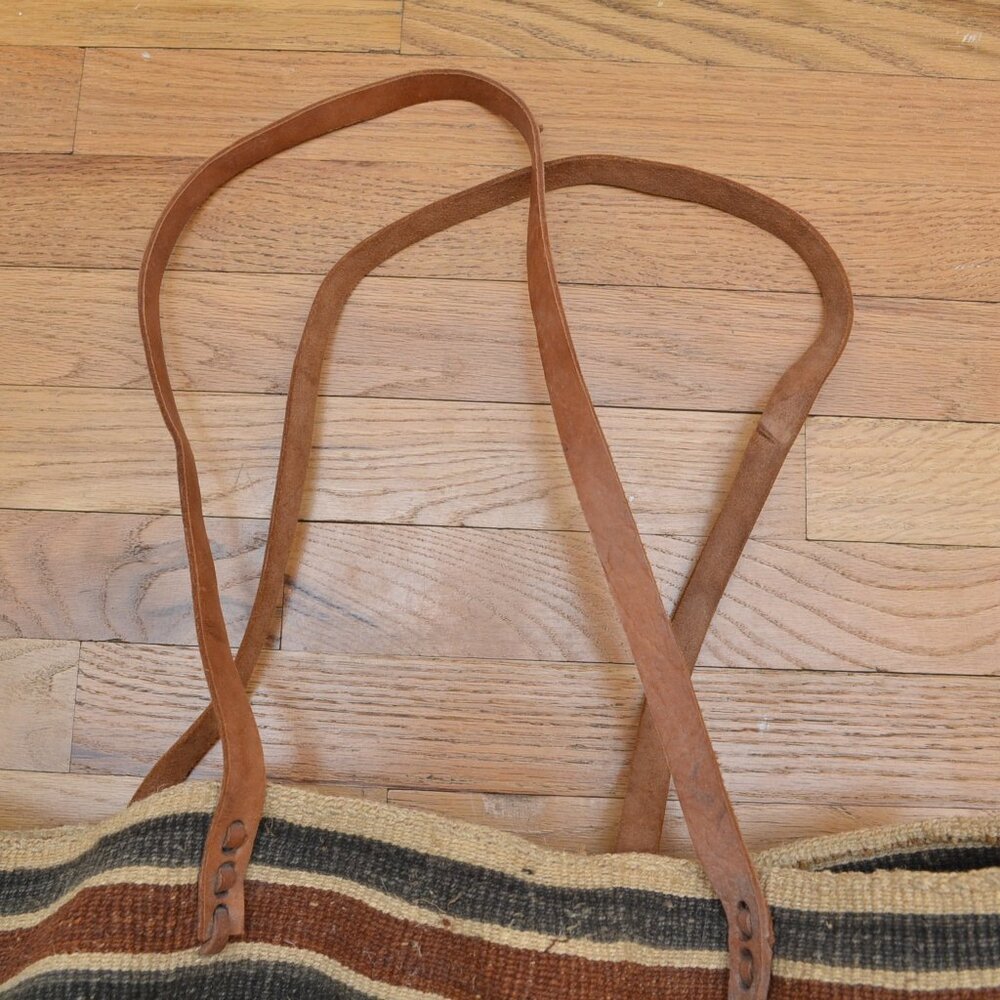 Vintage Sisal Market Leather Tote Woven Bag Ethnic Boho African Large 19x14 - Picture 3 of 7